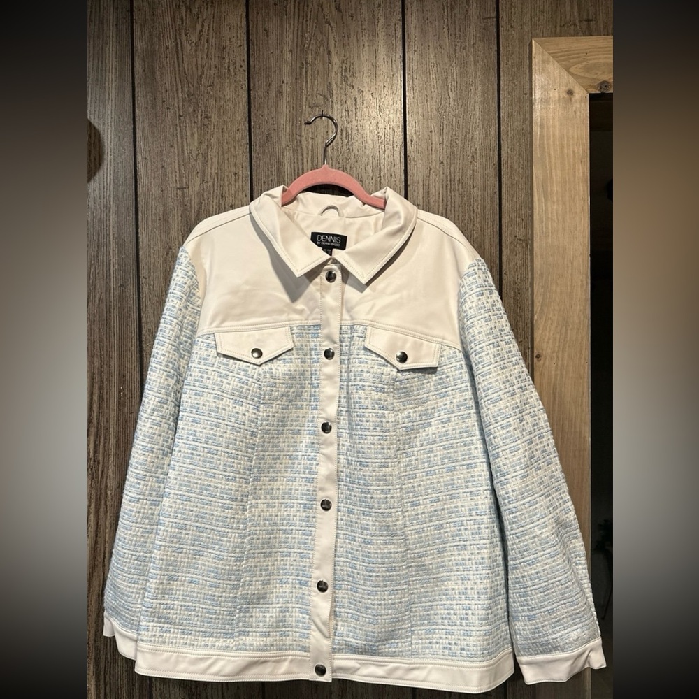 Dennis Basso Mixed Media Faux Leather & Tweed Jacket
